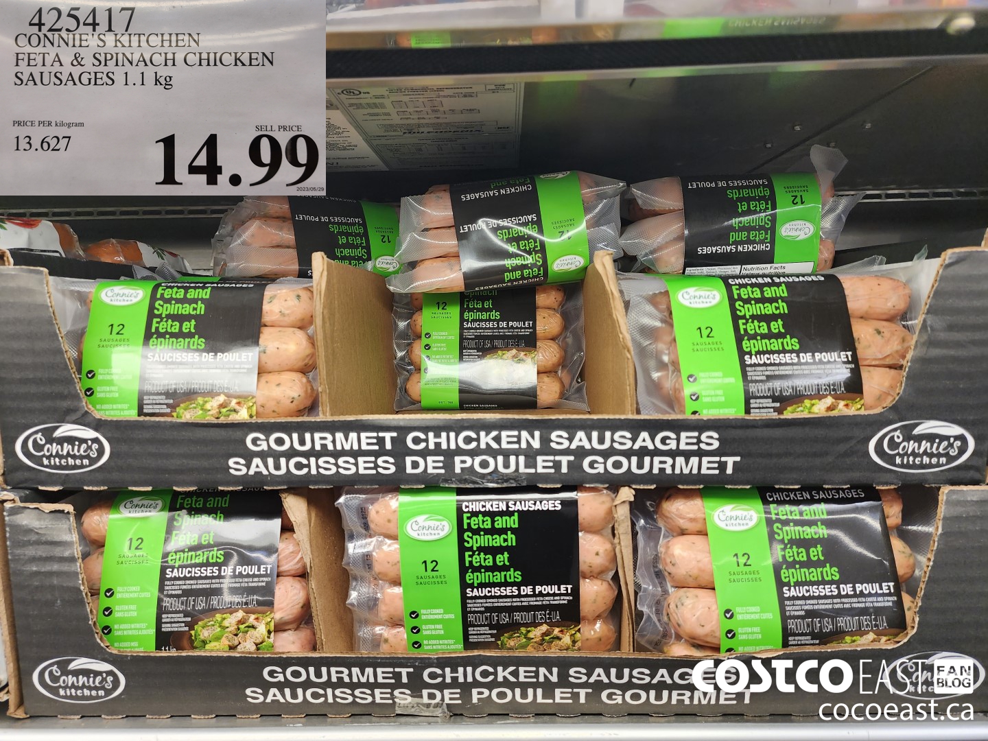 425417 CONNIE'S KITCHEN SPINACH AND FETA CHICKEN SAUSAGES 1.1 KG $14.99