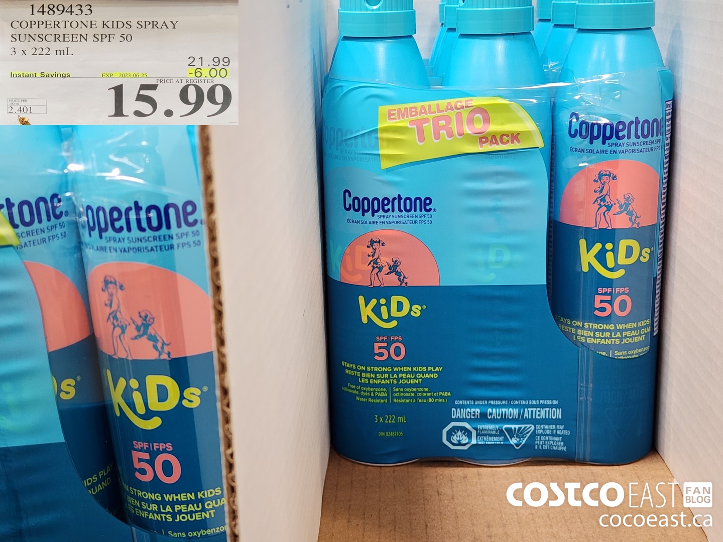1489433 COPPERTONE KIDS SPRAY SUNSCREEN SPF 50 3 X 222 ML ($6.00 INSTANT SAVINGS EXPIRES ON 2023-06-25) $15.99
