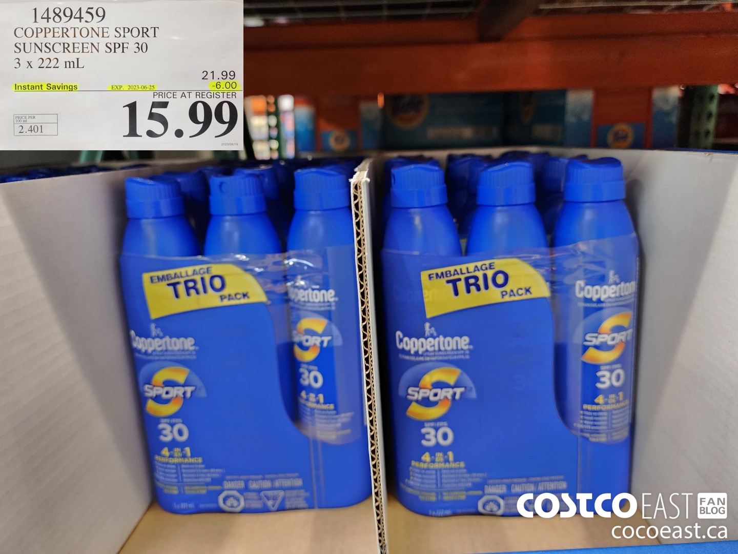 1489459 COPPERTONE SPORT SUNSCREEN SPF 30 3 x 222 ML ($6.00 INSTANT SAVINGS EXPIRES ON 2023-06-25) $15.99