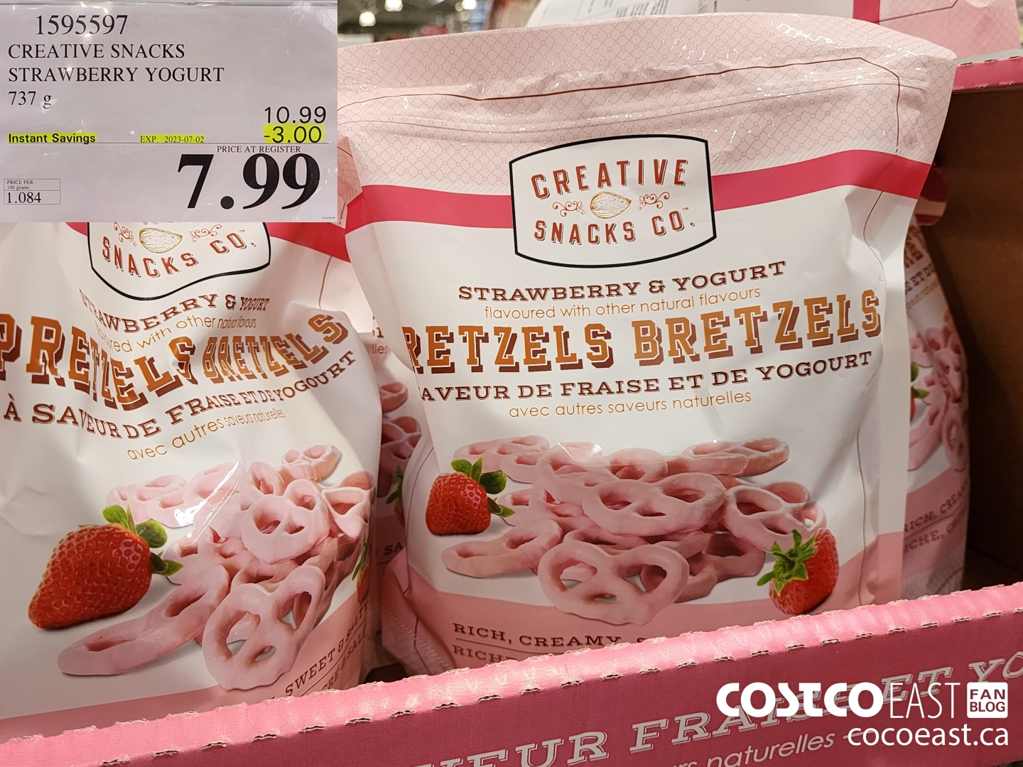 1595597 CREATIVE SNACKS STRAWBERRY YOGURT PRETZELS 737G ($3.00 INSTANT SAVINGS EXPIRES ON 2023-07-02) $7.99