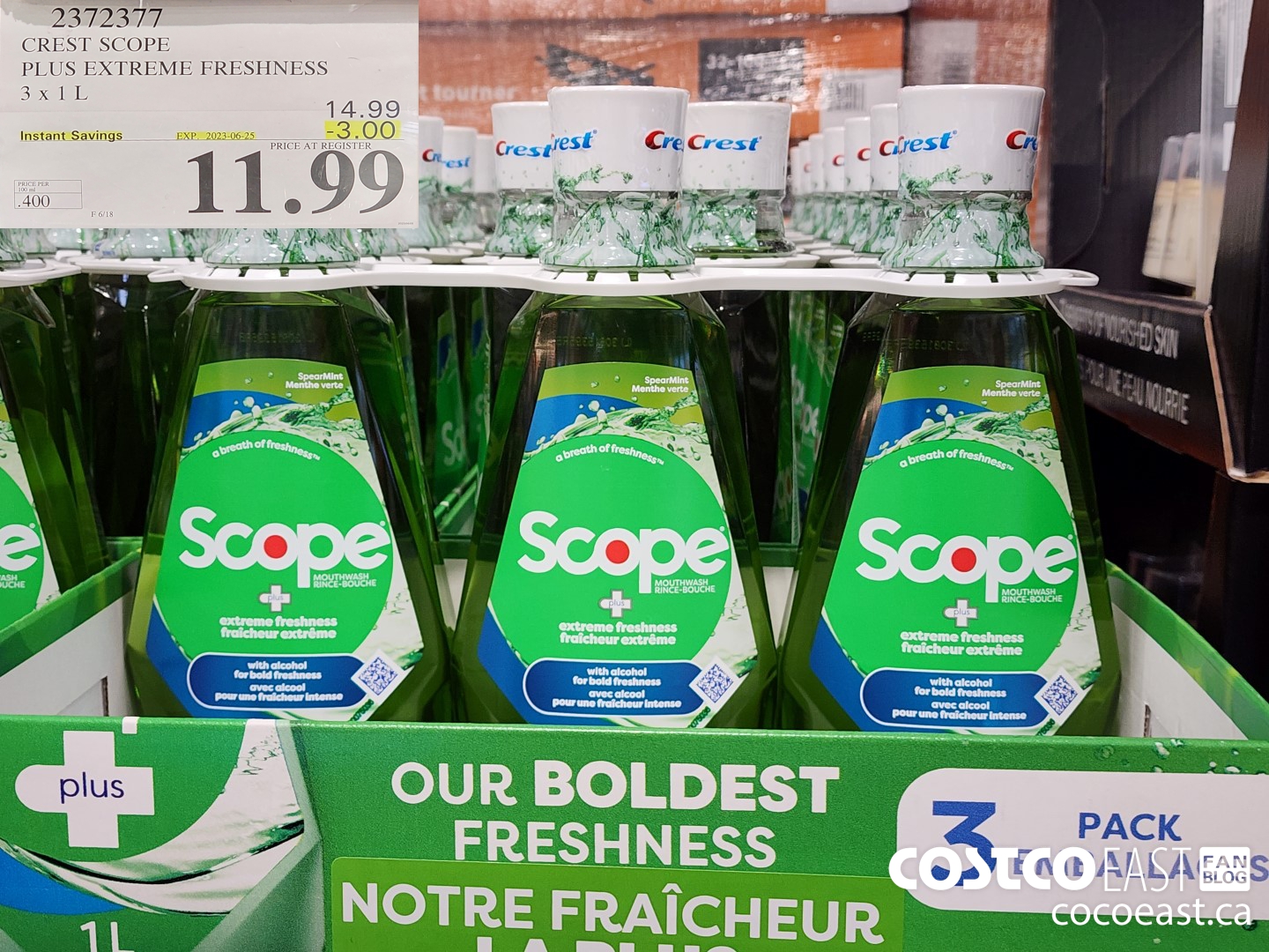 2372377 CREST SCOPE PLUS EXTREME FRESHNESS 3 X 1L ($3.00 INSTANT SAVINGS EXPIRES ON 2023-06-25) $11.99
