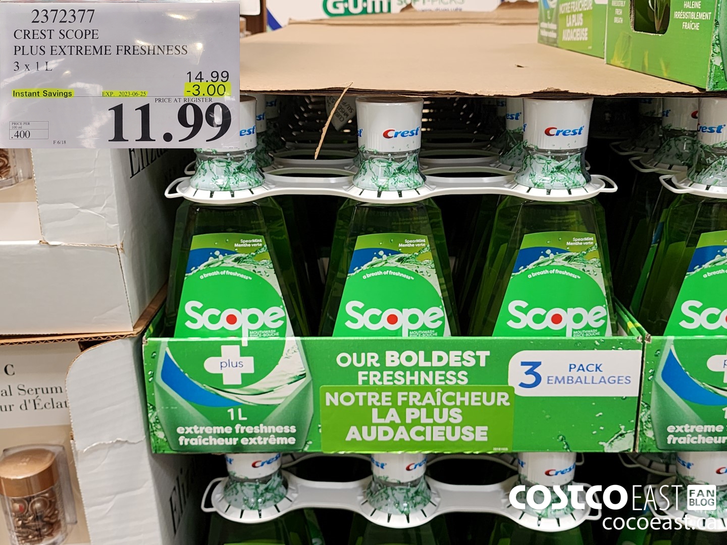 2372377 CREST SCOPE PLUS EXTREME FRESHNESS 3 X 1L ($3.00 INSTANT SAVINGS EXPIRES ON 2023-06-25) $11.99