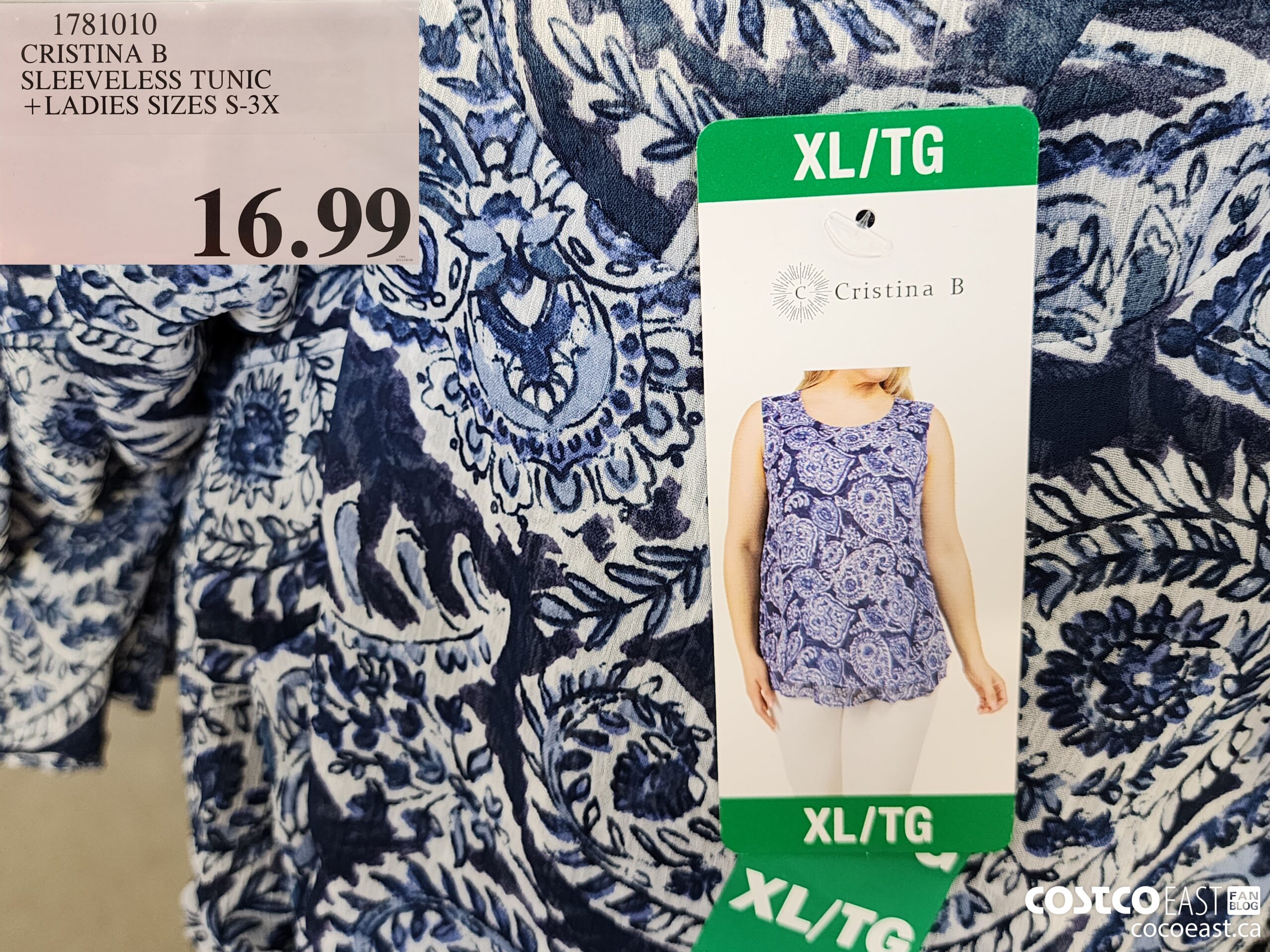 1781010 CRISTINA B SLEEVELESS TUNIC +LADIES SIZES S-3X $16.99