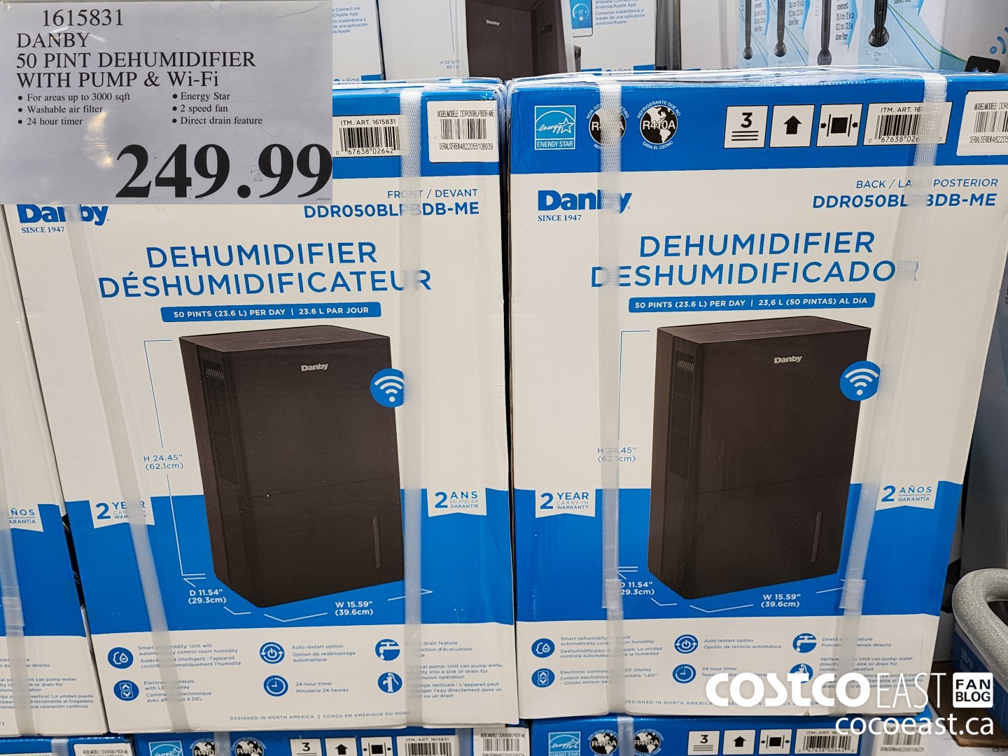 1615831 DANBY 50 PINT DEHUMIDIFIER WITH PUMP & Wi-Fi $249.99