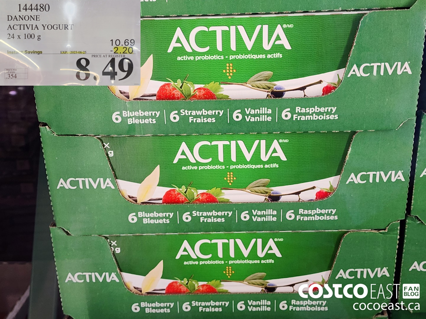 144480 DANONE ACTIVIA YOGURT 24 X 100 G ($2.20 INSTANT SAVINGS EXPIRES ON 2023-06-25) $8.49