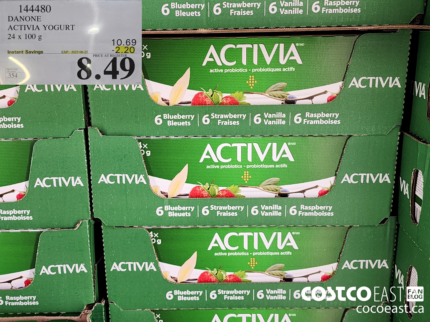 144480 DANONE ACTIVIA YOGURT 24 X 100 G ($2.20 INSTANT SAVINGS EXPIRES ON 2023-06-25) $8.49