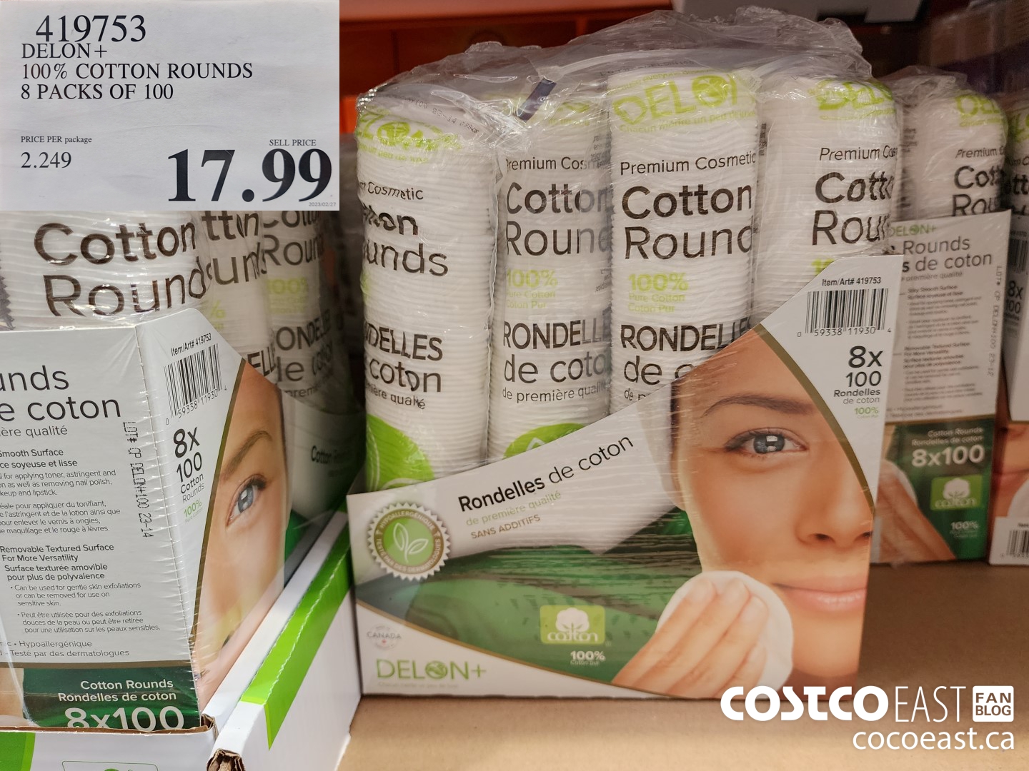 419753 DELON + 100% COTTON ROUNDS 8 X 100 $17.99