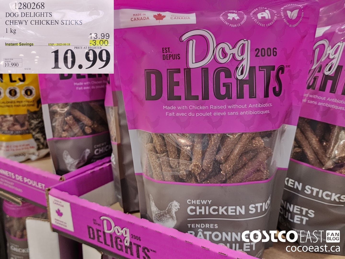 1280268 DOG DELIGHTS CHEWY CHICKEN STICKS 1KG ($3.00 INSTANT SAVINGS EXPIRES ON 2023-06-18) $10.99