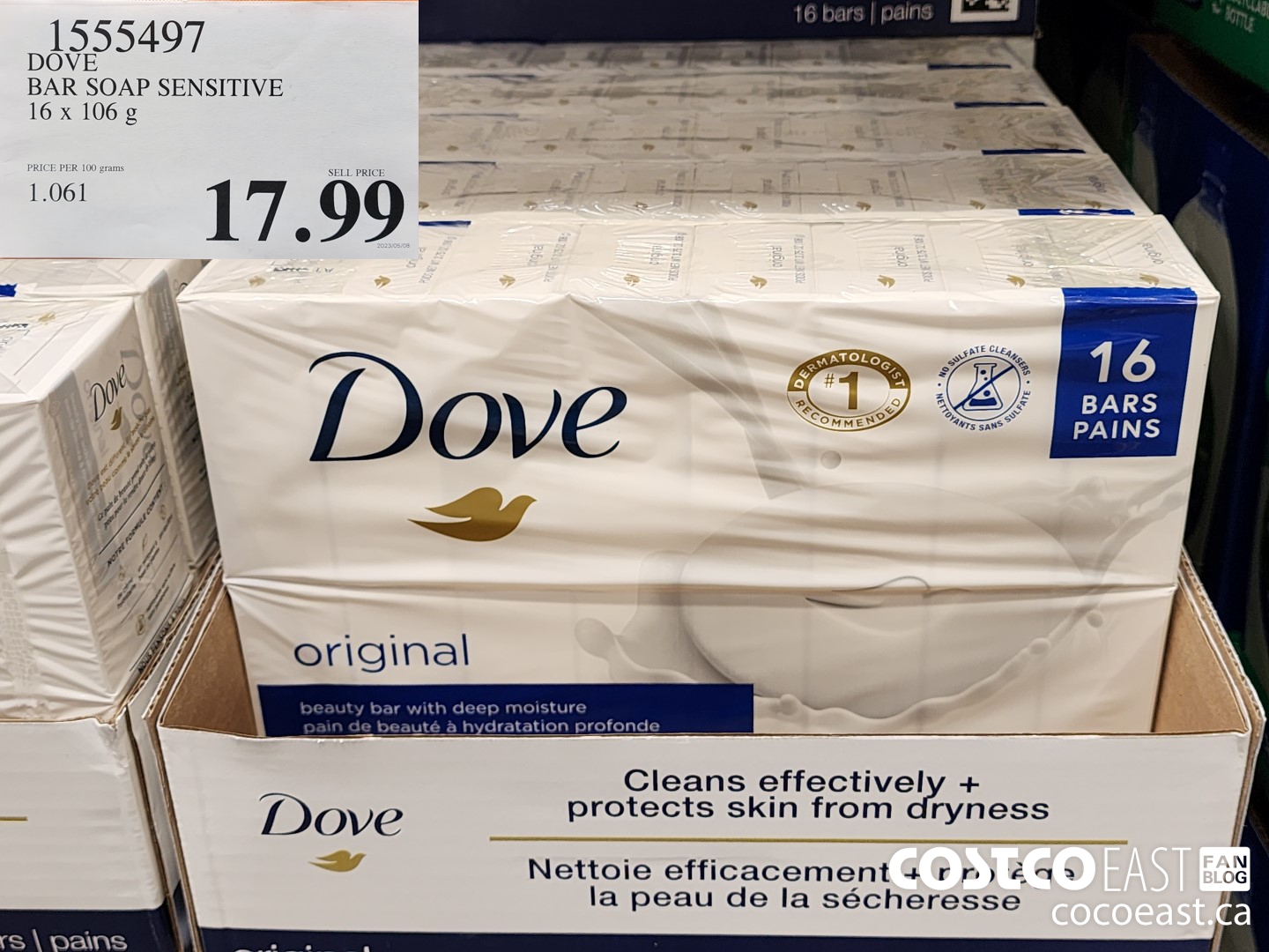 1555497 DOVE BAR SOAP SENSITIVE SKIN 16 x 106 g $17.99