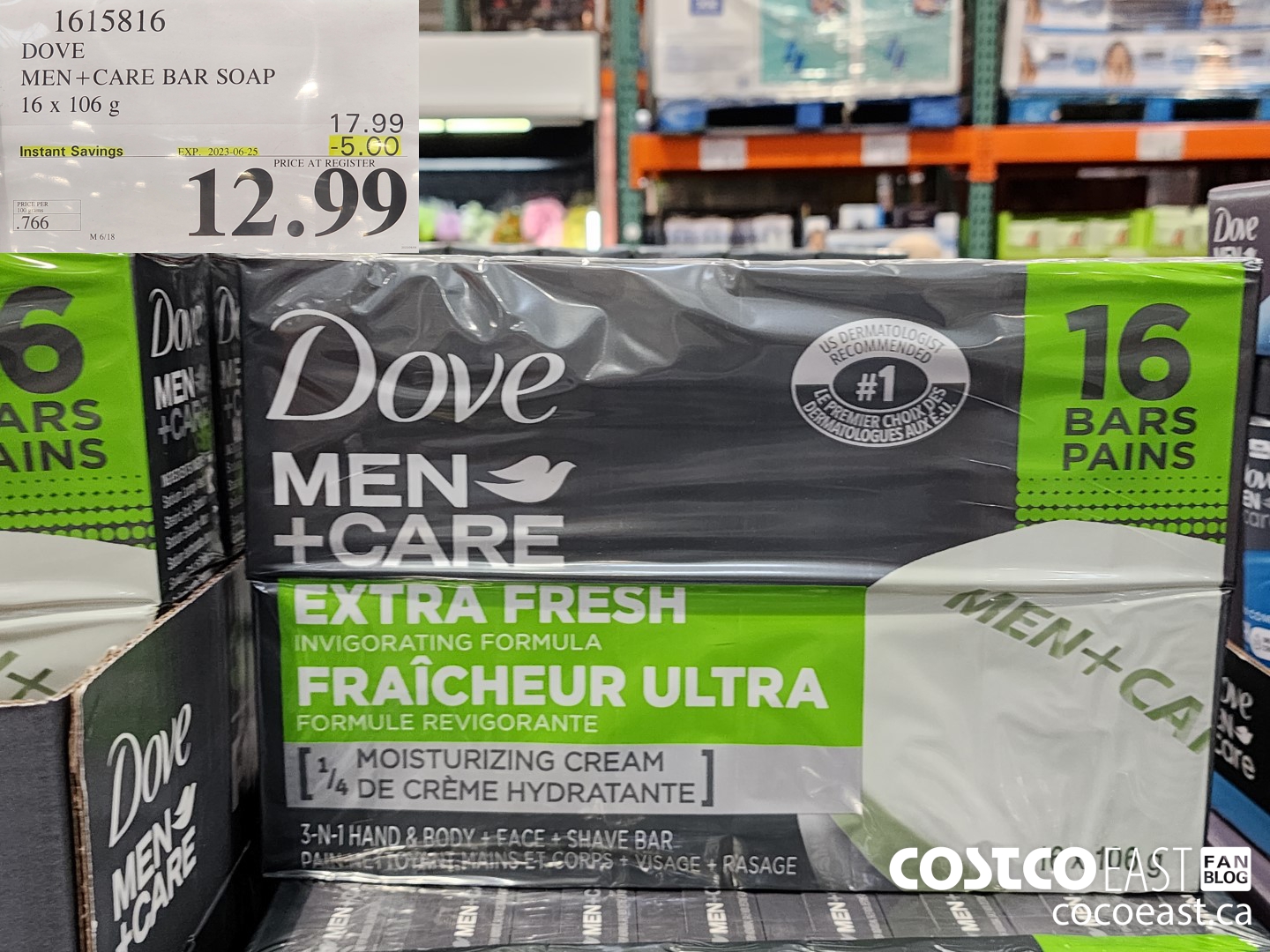 1615816 DOVE MEN + CARE BAR SOAP 16 x 106 g ($5.00 INSTANT SAVINGS EXPIRES ON 2023-06-25) $12.99