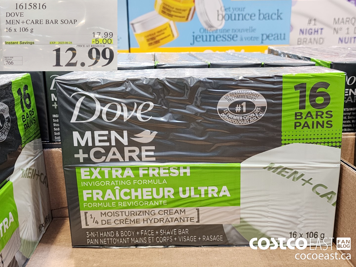 1615816 DOVE MEN + CARE BAR SOAP 16 x 106 g ($5.00 INSTANT SAVINGS EXPIRES ON 2023-06-25) $12.99