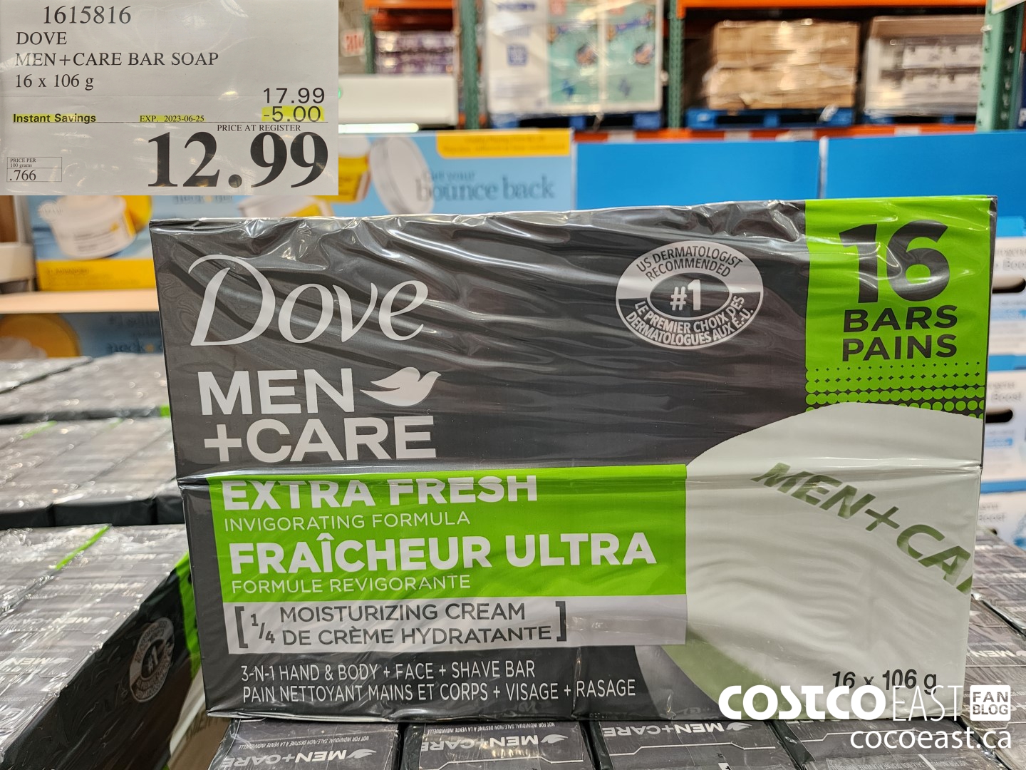 1615816 DOVE MEN + CARE BAR SOAP 16 x 106 g ($5.00 INSTANT SAVINGS EXPIRES ON 2023-06-25) $12.99