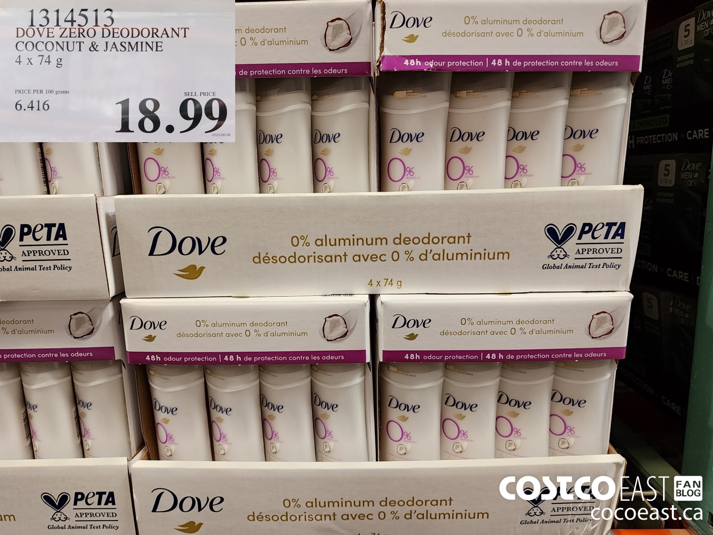 1314513 DOVE ZERO DEODORANT COCONUT & JASMINE 4 x 74 G $18.99