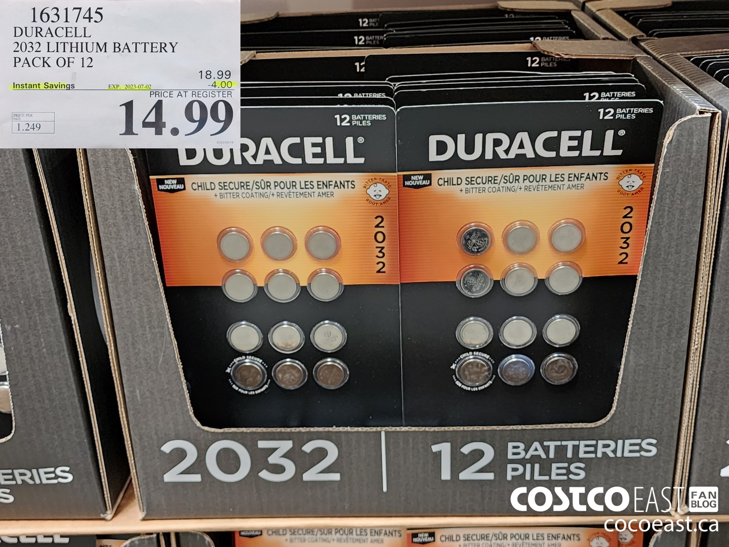 1631745 DURACELL 2032 LITHIUM BATTERY PACK OF 12 ($4.00 INSTANT SAVINGS EXPIRES ON 2023-07-02) $14.99