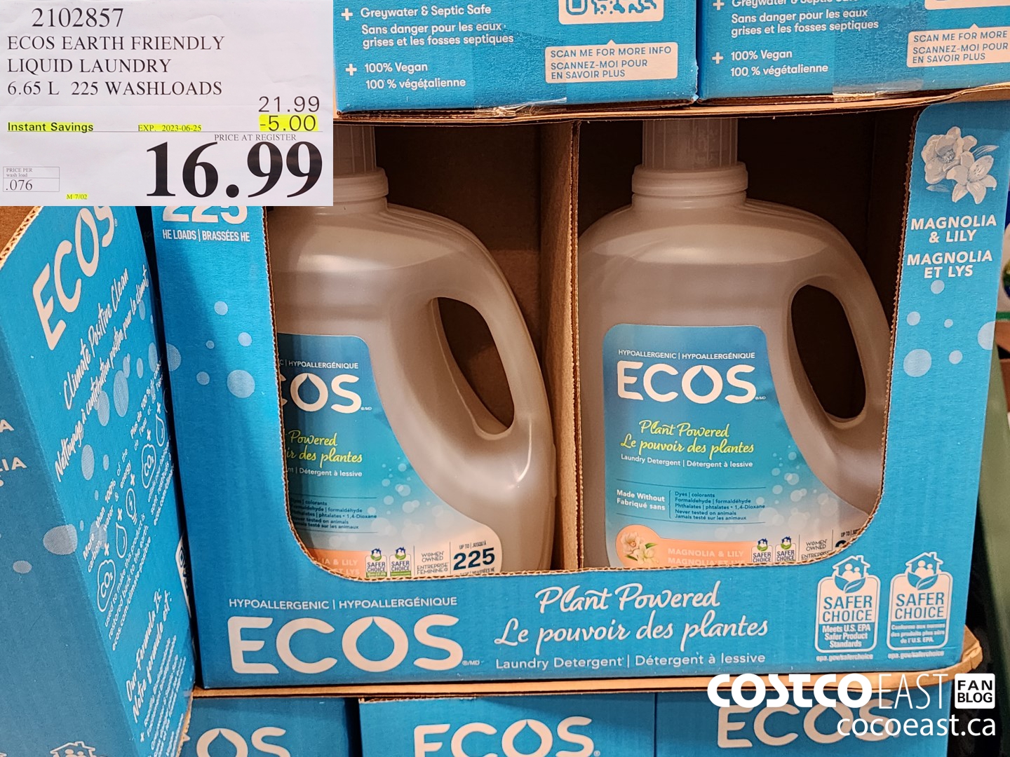 2102857 ECOS EARTH FRIENDLY LIQUID LAUNDRY 6.65 L 225 WASHLOADS ($5.00 INSTANT SAVINGS EXPIRES ON 2023-06-25) $16.99
