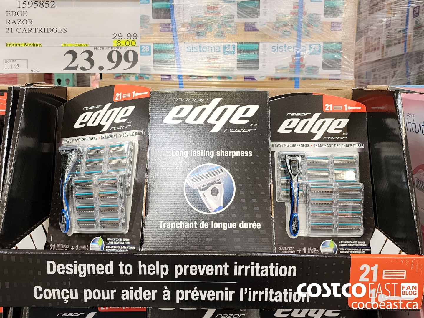 1595852 EDGE RAZOR 21 CARTRIDGES ($6.00 INSTANT SAVINGS EXPIRES ON 2023-07-02) $23.99