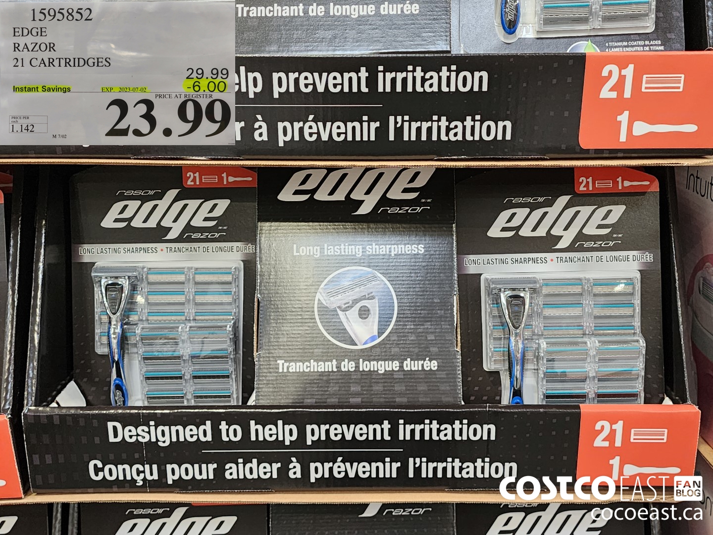 1595852 EDGE RAZOR 21 CARTRIDGES ($6.00 INSTANT SAVINGS EXPIRES ON 2023-07-02) $23.99