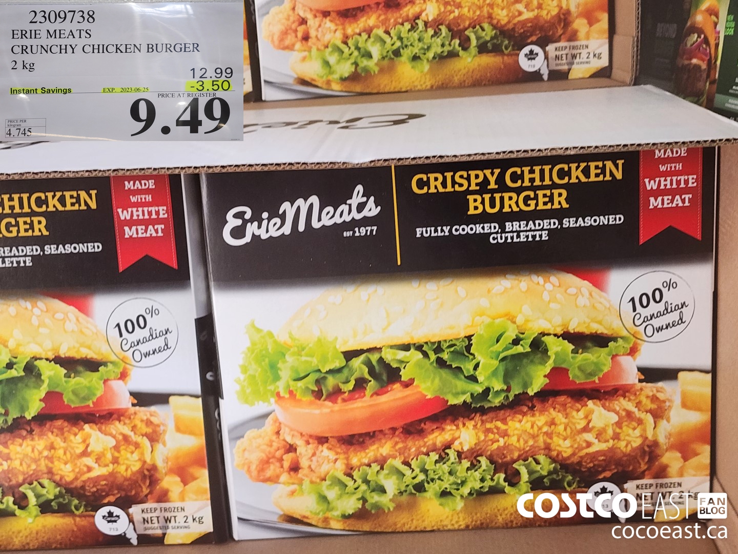 2309738 ERIE MEATS CRUNCHY CHICKEN BURGER 2 kg ($3.50 INSTANT SAVINGS EXPIRES ON 2023-06-25) $9.49