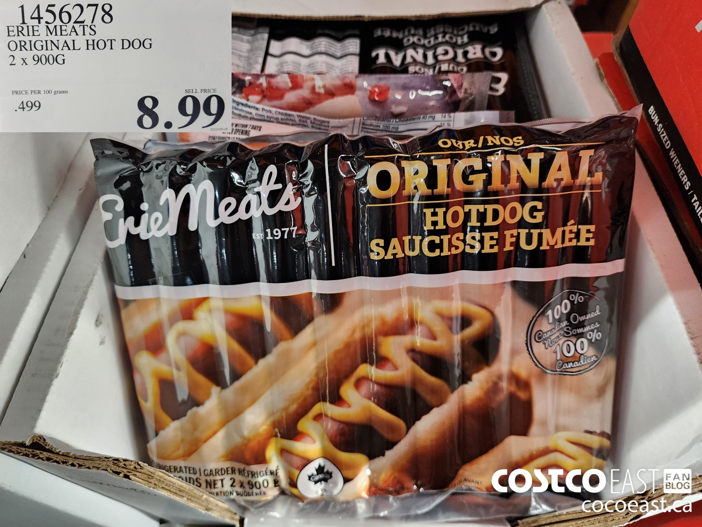 1456278 ERIE MEATS ORIGINAL HOT DOG 2 X 900G $8.99