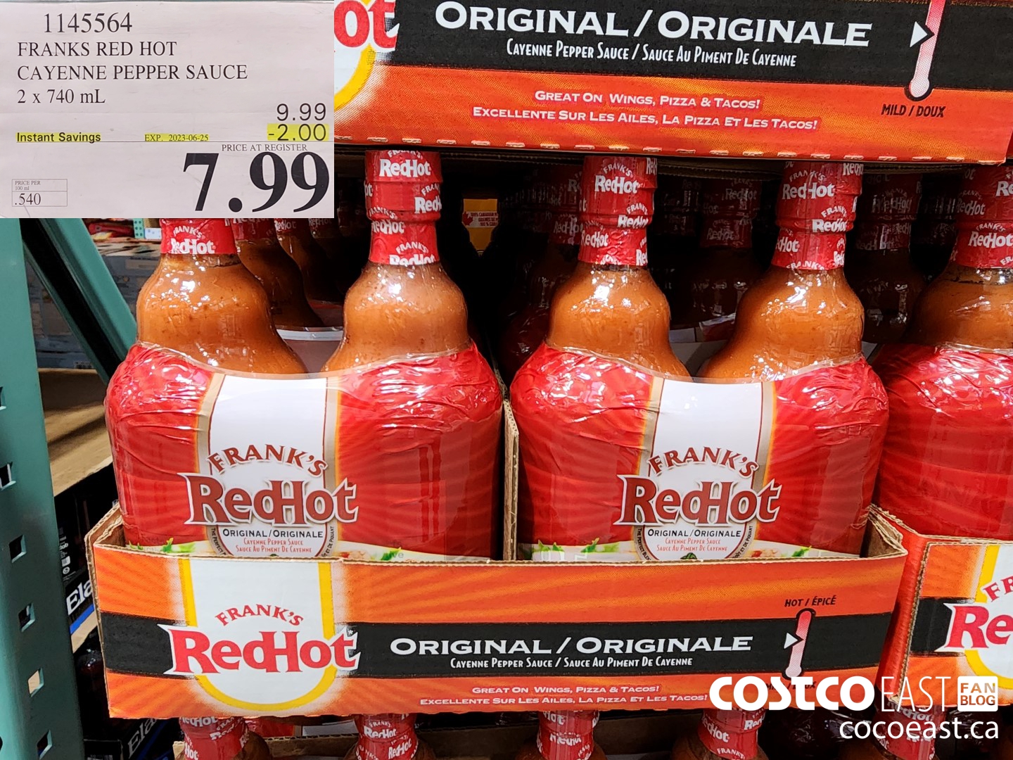 1145564 FRANKS RED HOT CAYENNE PEPPER SAUCE 2 X 740 ML ($2.00 INSTANT SAVINGS EXPIRES ON 2023-06-25) $7.99