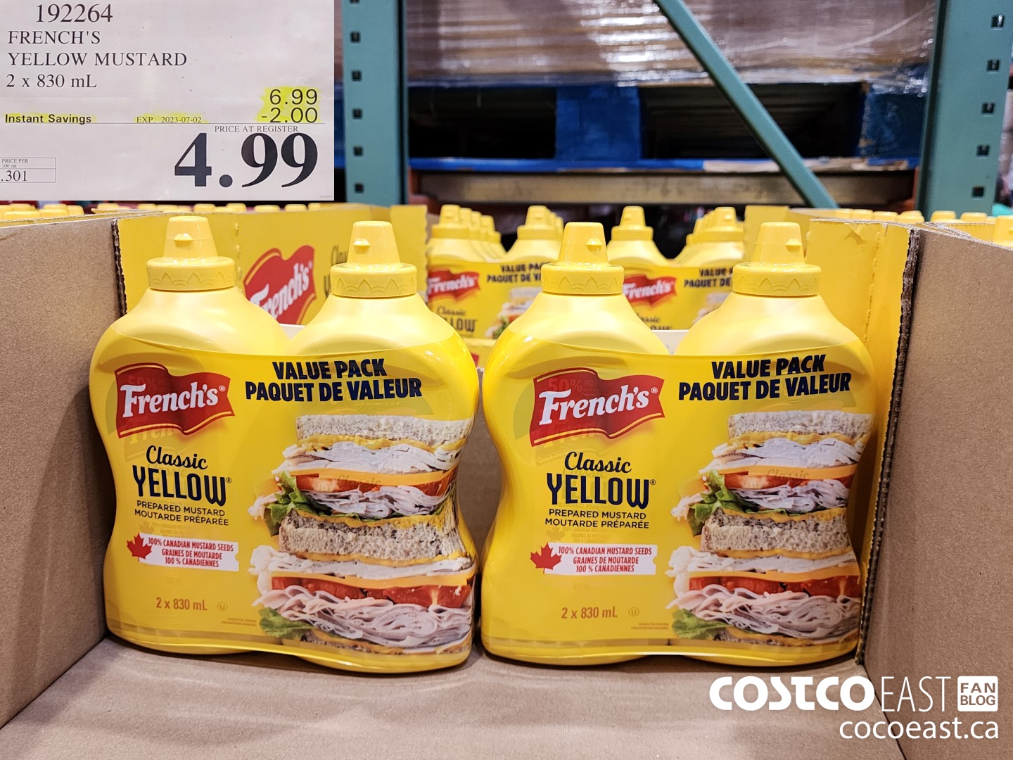 192264 FRENCH'S YELLOW MUSTARD 2 X 830 ML ($2.00 INSTANT SAVINGS EXPIRES ON 2023-07-02) $4.99