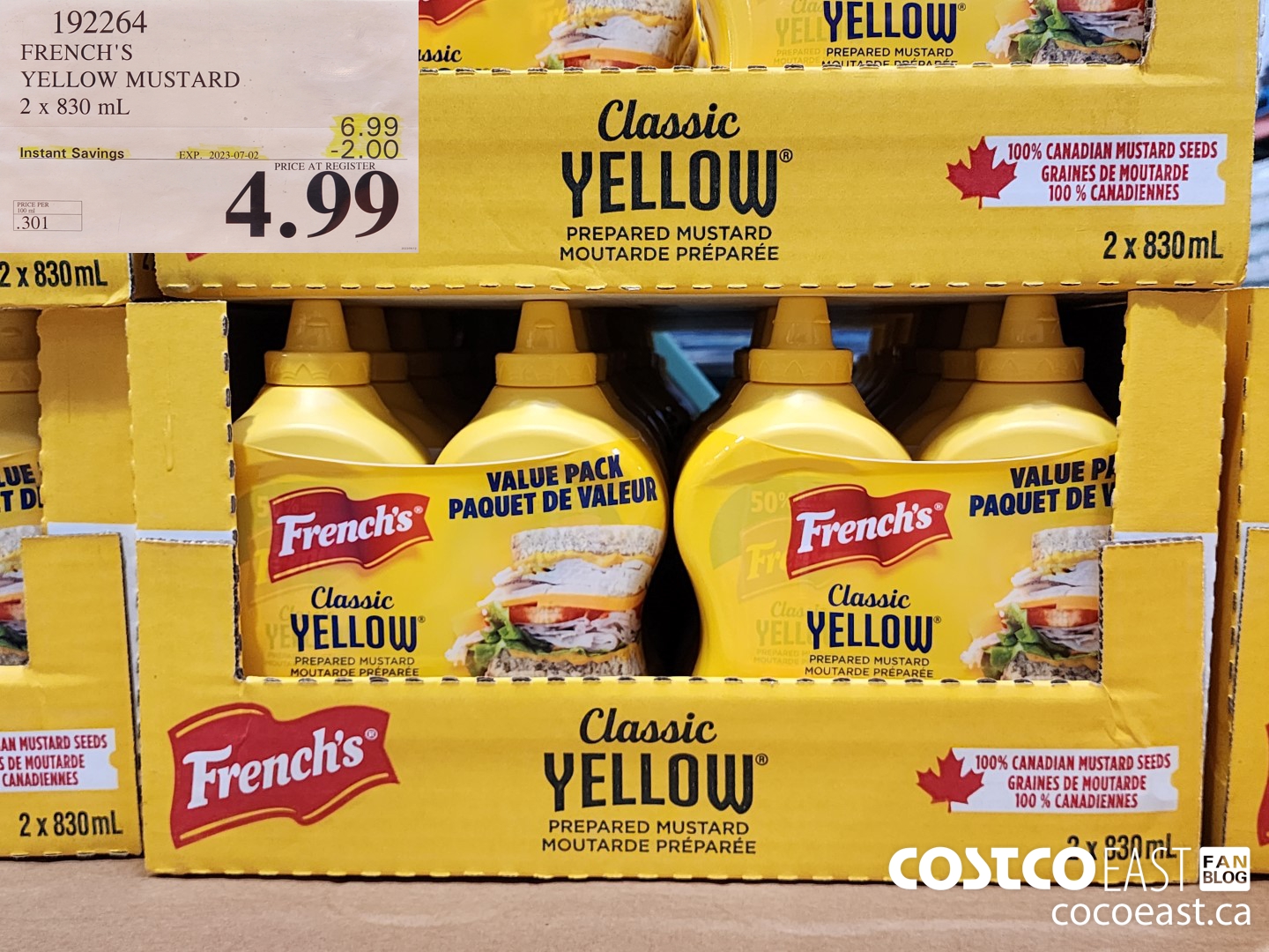 192264 FRENCH'S YELLOW MUSTARD 2 X 830 ML ($2.00 INSTANT SAVINGS EXPIRES ON 2023-07-02) $4.99