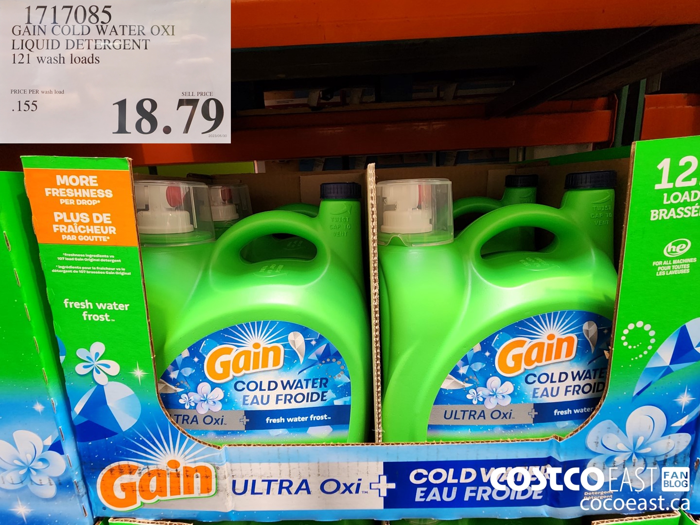 1717085 GAIN COLD WATER OXI LIQUID DETERGENT 121 wash loads $18.79