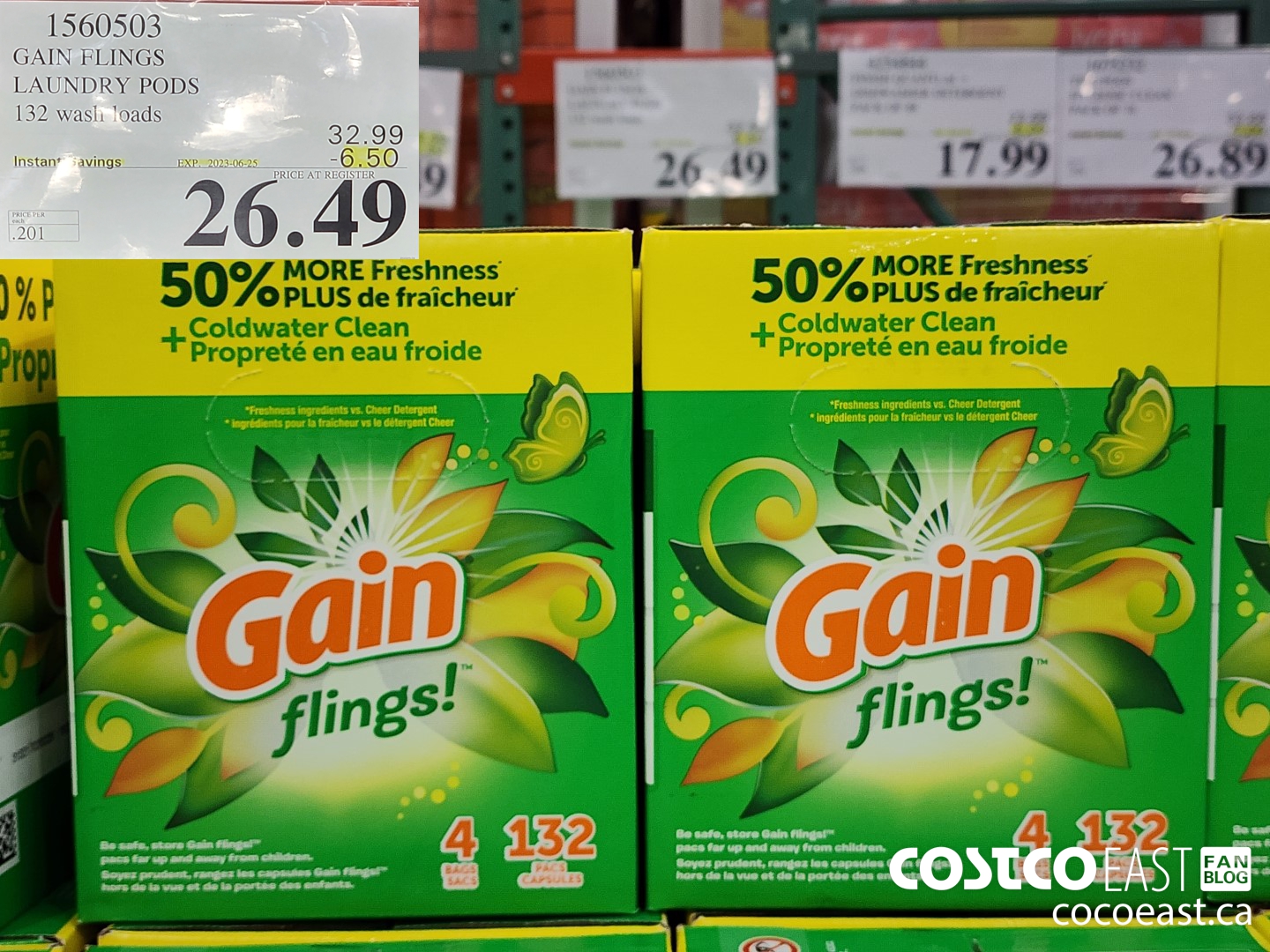 1560503 GAIN FLINGS LAUNDRY PODS 132 WASH LOADS ($6.50 INSTANT SAVINGS EXPIRES ON 2023-06-25) $26.49