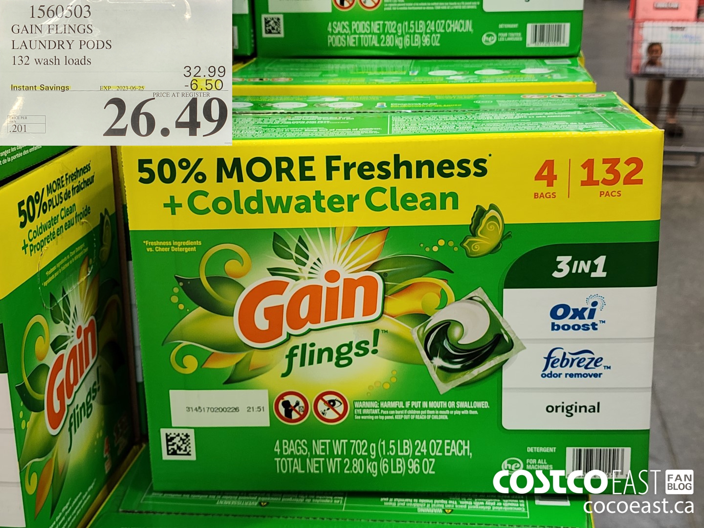 1560503 GAIN FLINGS LAUNDRY PODS 132 WASH LOADS ($6.50 INSTANT SAVINGS EXPIRES ON 2023-06-25) $26.49
