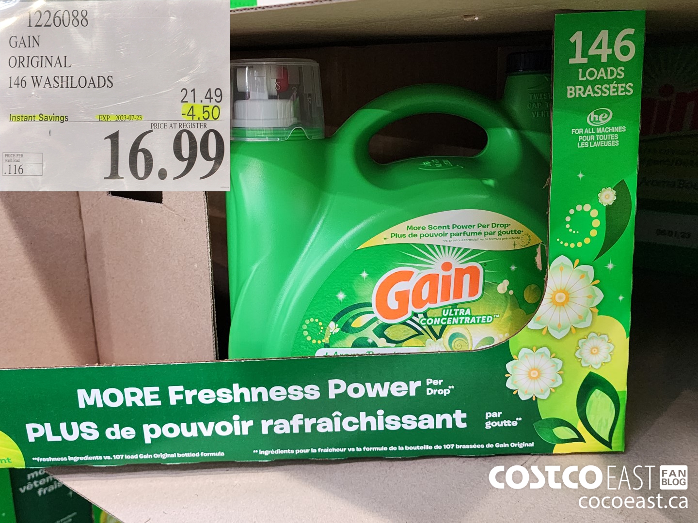 1226088 GAIN ORIGINAL 146 wash loads ($4.50 INSTANT SAVINGS EXPIRES ON 2023-07-23) $16.99