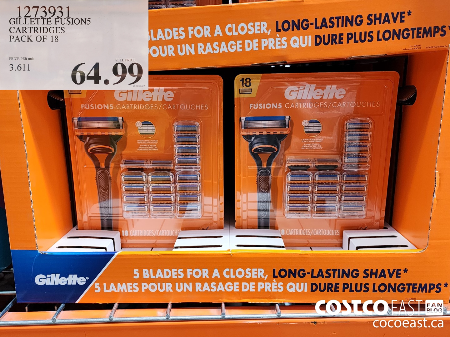 1273931 GILLETTE FUSION5 CARTRIDGES PACK OF 18 $64.99