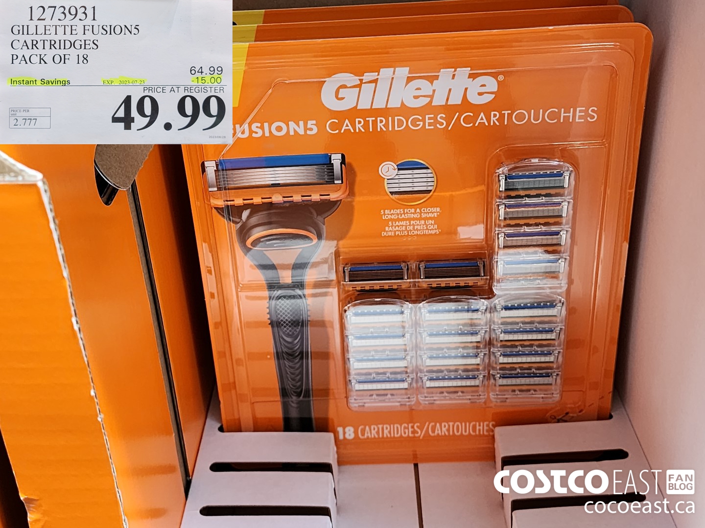 1273931 GILLETTE FUSION5 CARTRIDGES PACK OF 18 ($15.00 INSTANT SAVINGS EXPIRES ON 2023-07-23) $49.99
