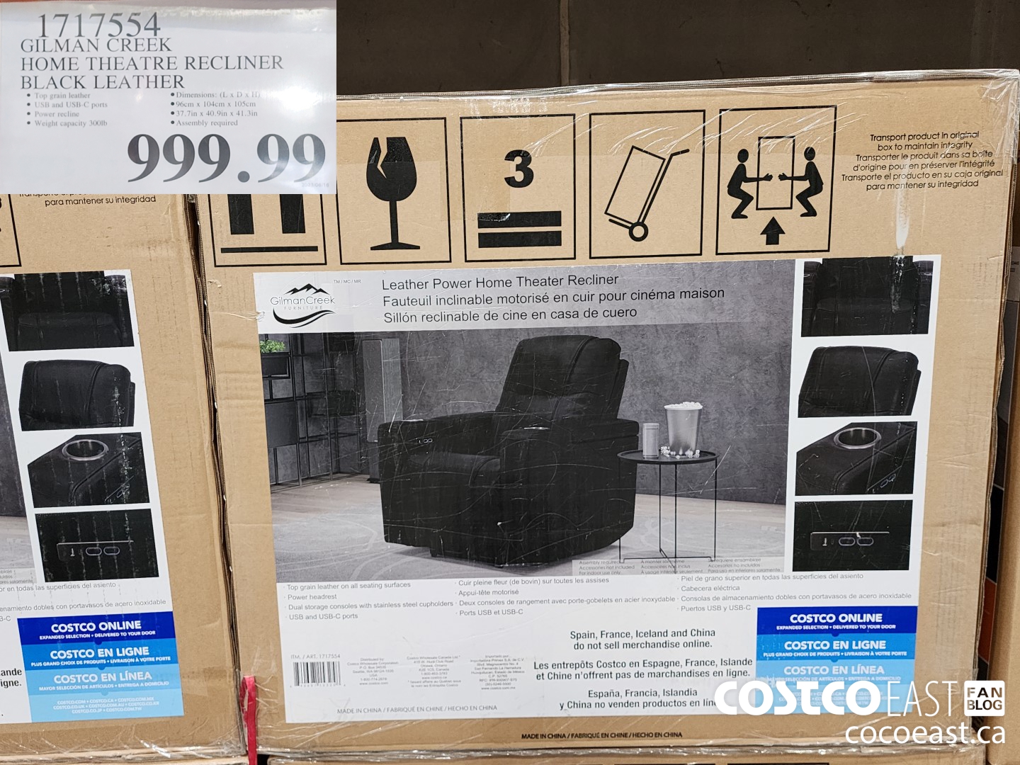 1717554 GILMAN CREEK HOME THEATRE RECLINER BLACK LEATHER $999.99
