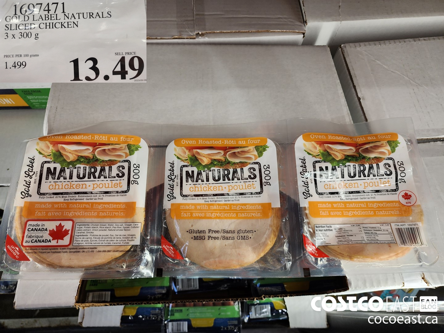 1697471 GOLD LABEL NATURALS SLICED CHICKEN 3 x 300 g $13.49