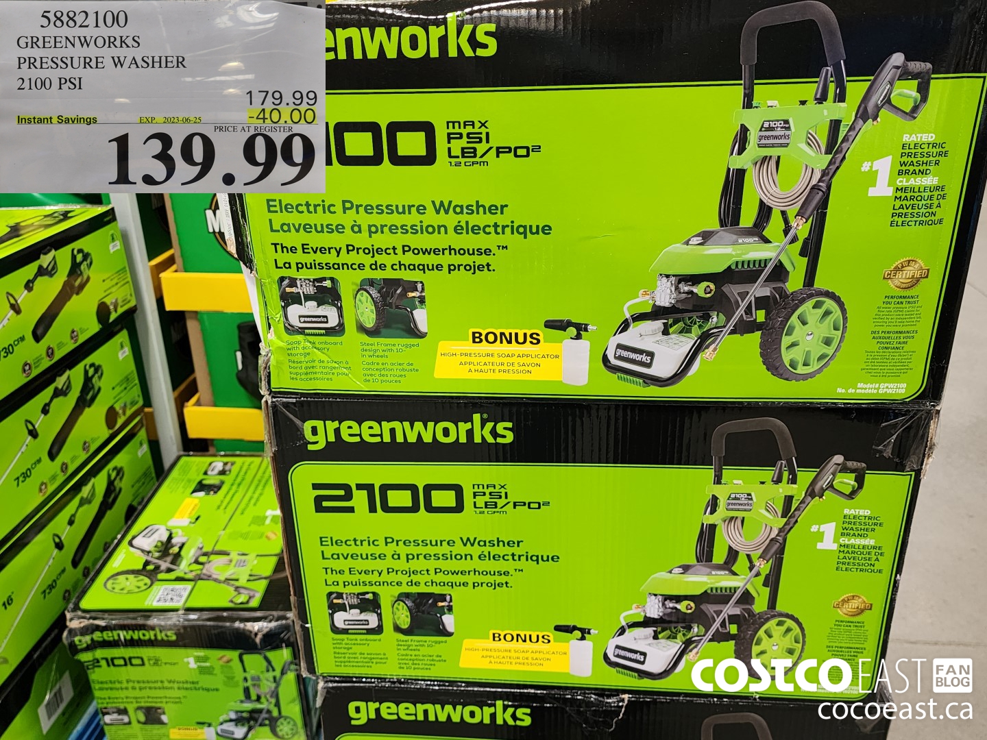 5882100 GREENWORKS PRESSURE WASHER 2100 PSI ($40.00 INSTANT SAVINGS EXPIRES ON 2023-06-25) $139.99