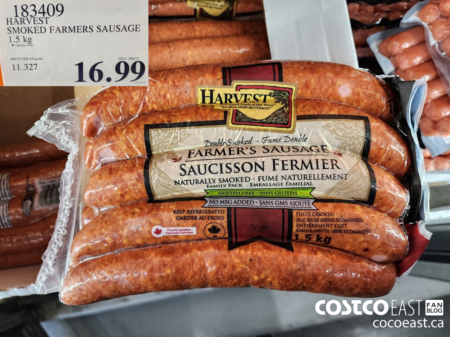 183409 HARVEST MEATS SMOKED FARMERS SAUSAGE 1.5KG $16.99