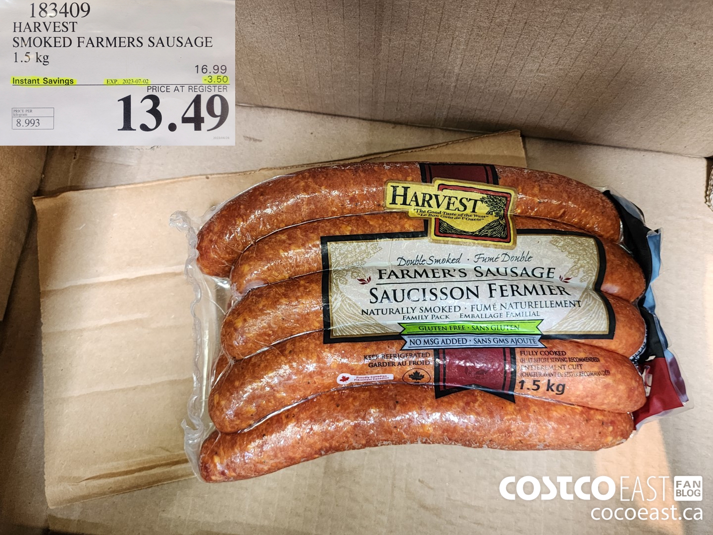 183409 HARVEST MEATS SMOKED FARMERS SAUSAGE 1.5KG ($3.50 INSTANT SAVINGS EXPIRES ON 2023-07-02) $13.49