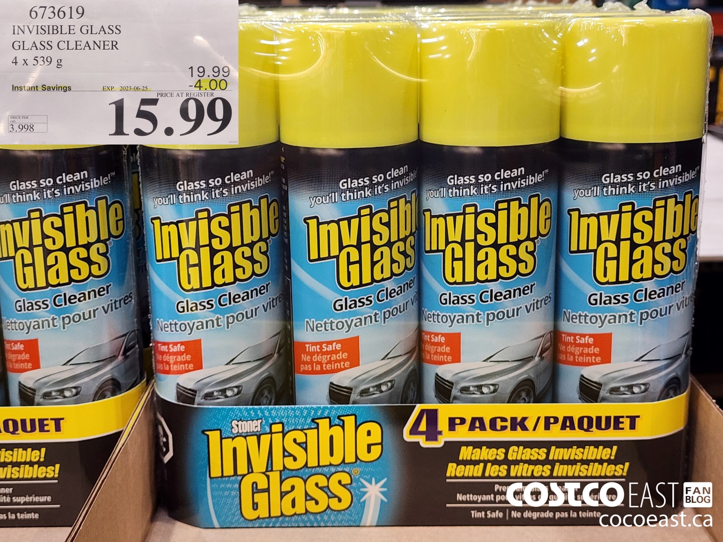 673619 INVISIBLE GLASS GLASS CLEANER 4 X 539g ($4.00 INSTANT SAVINGS EXPIRES ON 2023-06-25) $15.99