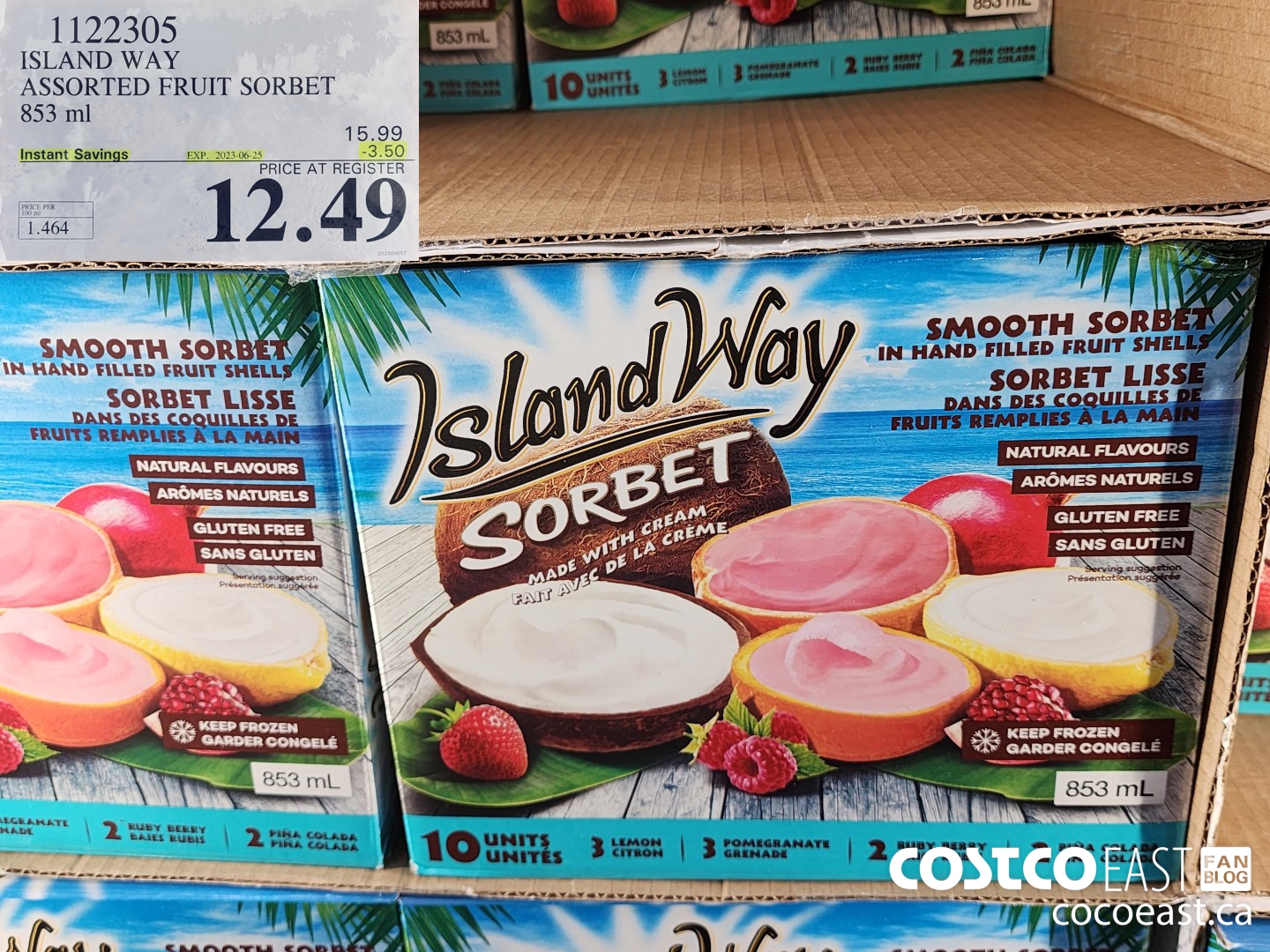 1122305 ISLAND WAY ASSORTED FRUIT SORBET 853 ml ($3.50 INSTANT SAVINGS EXPIRES ON 2023-06-25) $12.49