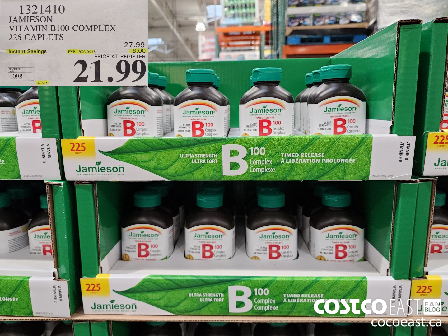 1321410 JAMIESON VITAMIN B100 COMPLEX 225 CAPLETS ($6.00 INSTANT SAVINGS EXPIRES ON 2023-06-18) $21.99