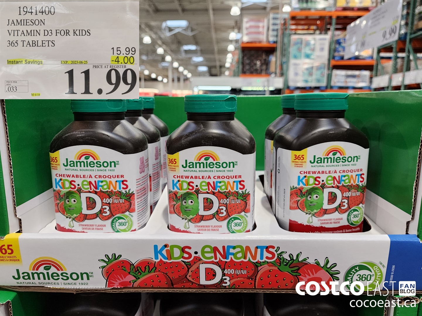 1941400 JAMIESON VITAMIN D3 FOR KIDS 365 TABLETS ($4.00 INSTANT SAVINGS EXPIRES ON 2023-06-25) $11.99
