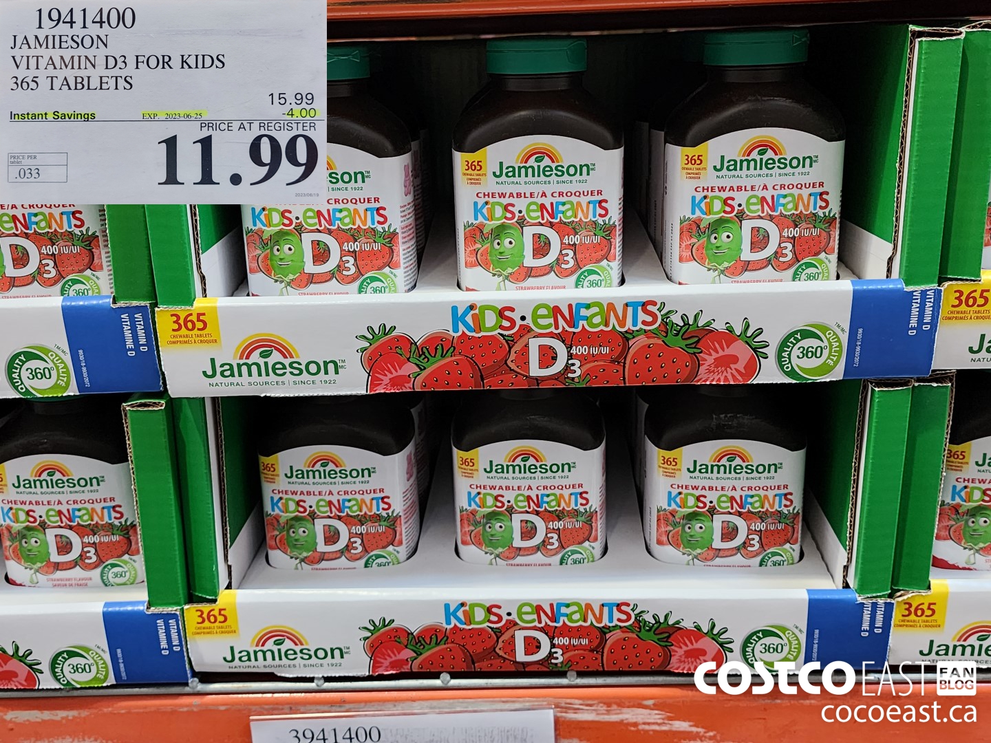 1941400 JAMIESON VITAMIN D3 FOR KIDS 365 TABLETS ($4.00 INSTANT SAVINGS EXPIRES ON 2023-06-25) $11.99