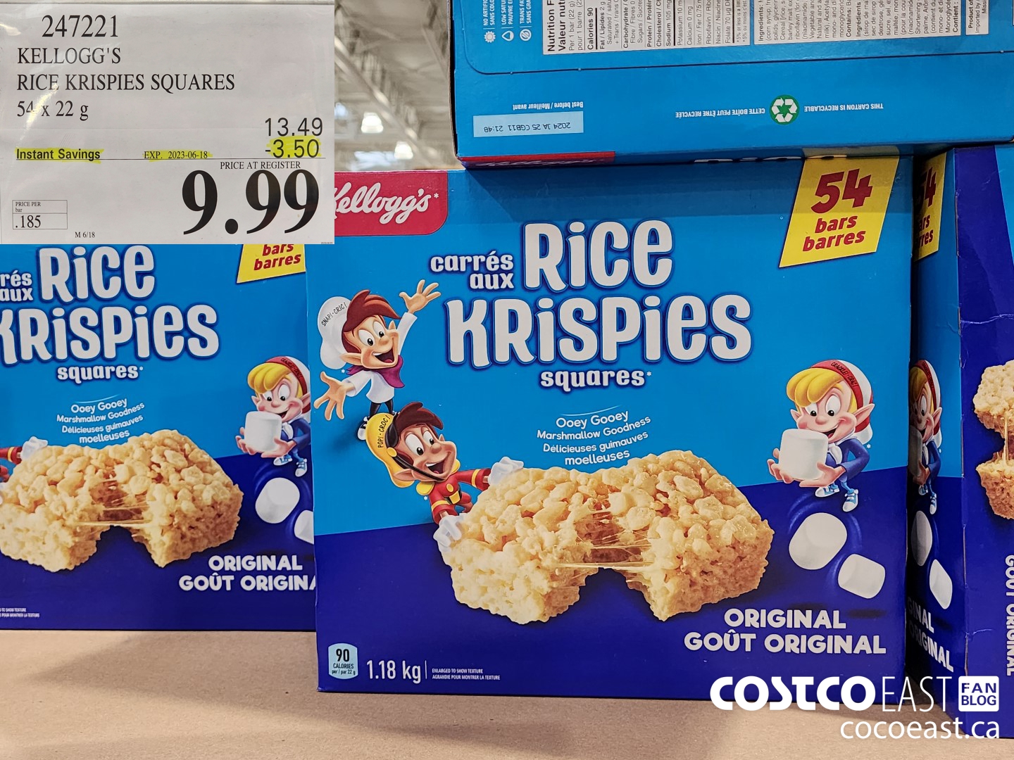 247221 KELLOGG'S RICE KRISPIES SQUARES 54 X 22 G ($3.50 INSTANT SAVINGS EXPIRES ON 2023-06-18) $9.99