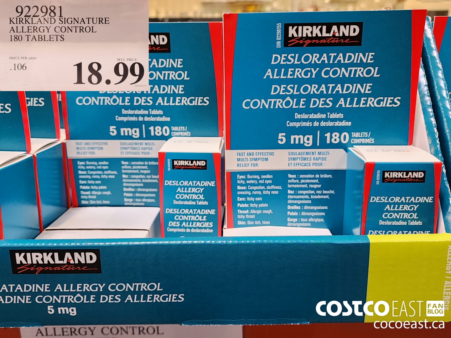 922981 KIRKLAND SIGNATURE ALLERGY CONTROL 180 TABLETS $18.99