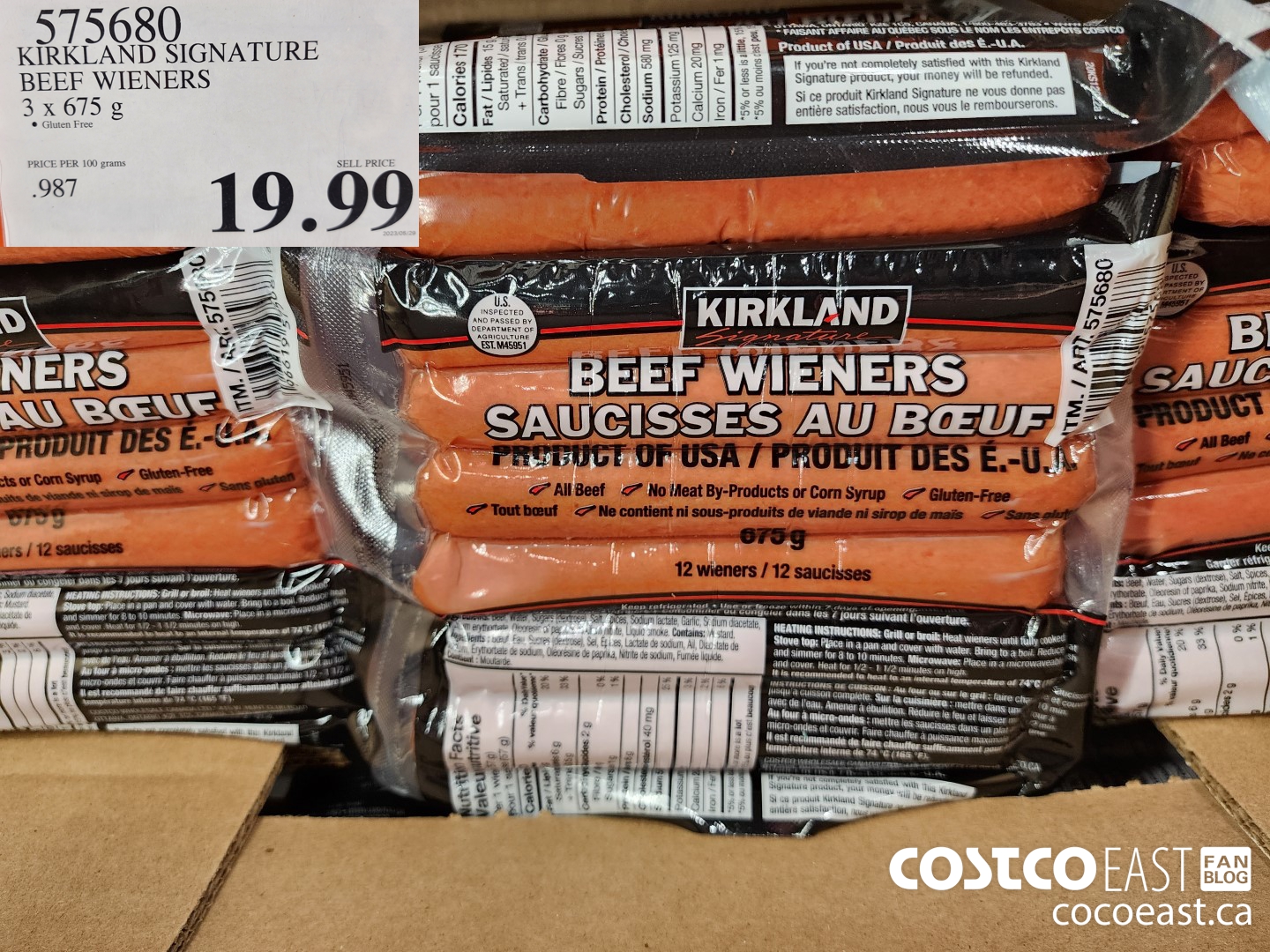 575680 KIRKLAND SIGNATURE BEEF WIENERS 3x 675 g $19.99