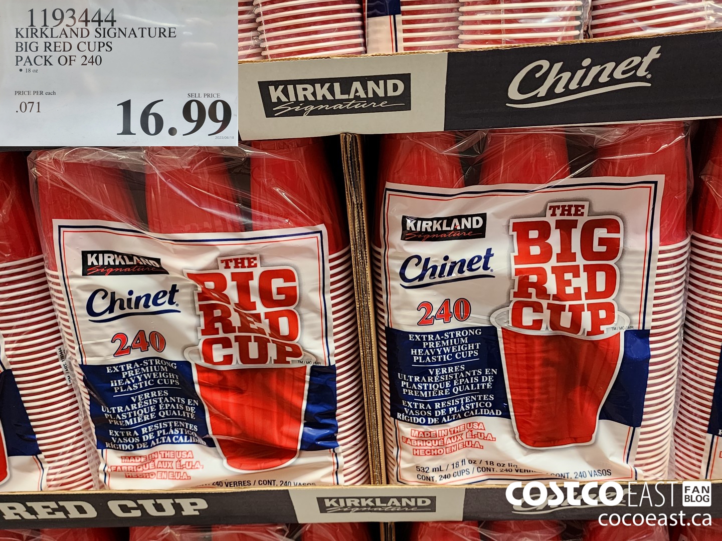 1193444 KIRKLAND SIGNATURE BIG RED CUPS PACK OF 240 $16.99