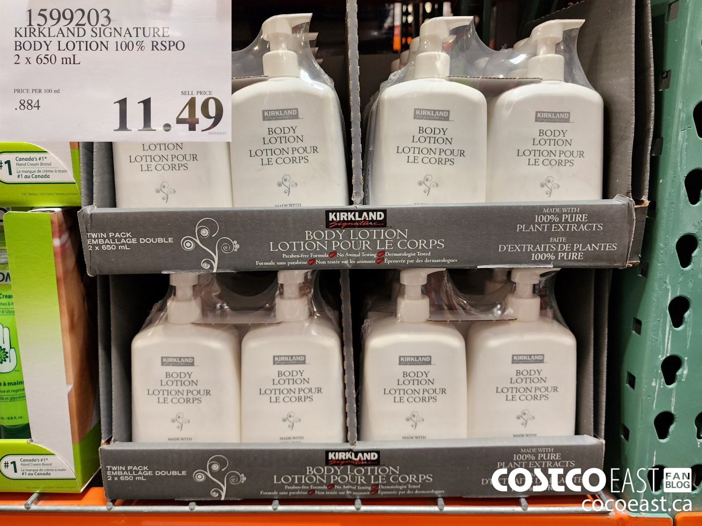 1599203 KIRKLAND SIGNATURE BODY LOTION 100% RSPO 2 x 650 mL $11.49