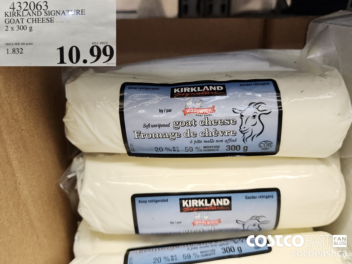 432063 KIRKLAND SIGNATURE BY WOOLWICH GOAT CHEESE 2 X 300 G $10.99
