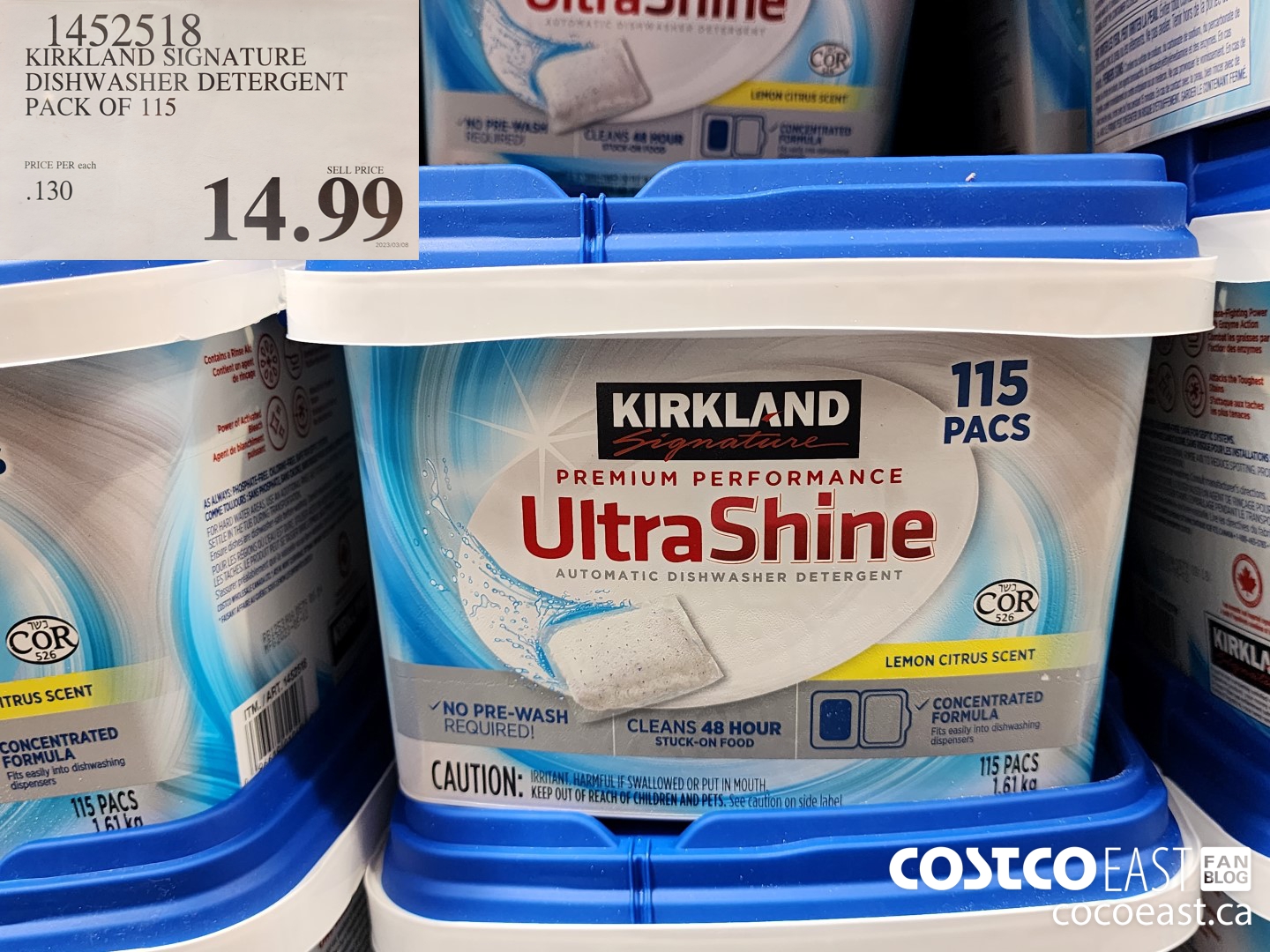 1452518 KIRKLAND SIGNATURE DISHWASHER DETERGENT 115 pack $14.99