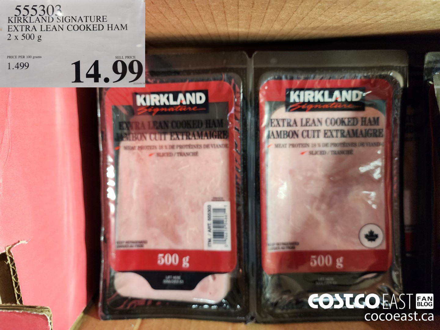 555303 KIRKLAND SIGNATURE EXTRA LEAN COOKED HAM 2 X 500G $14.99